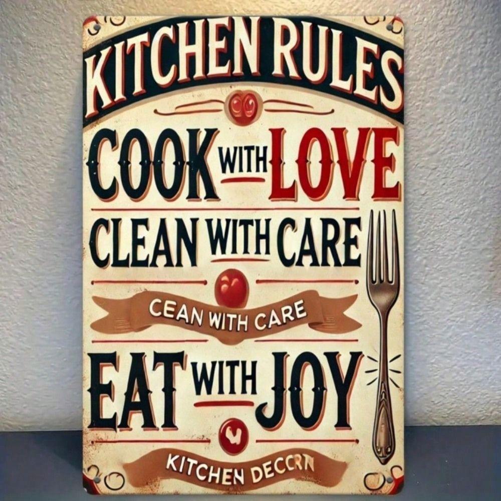 

Vintage Farmhouse Kitchen Rules Metal Poster Wall Decor