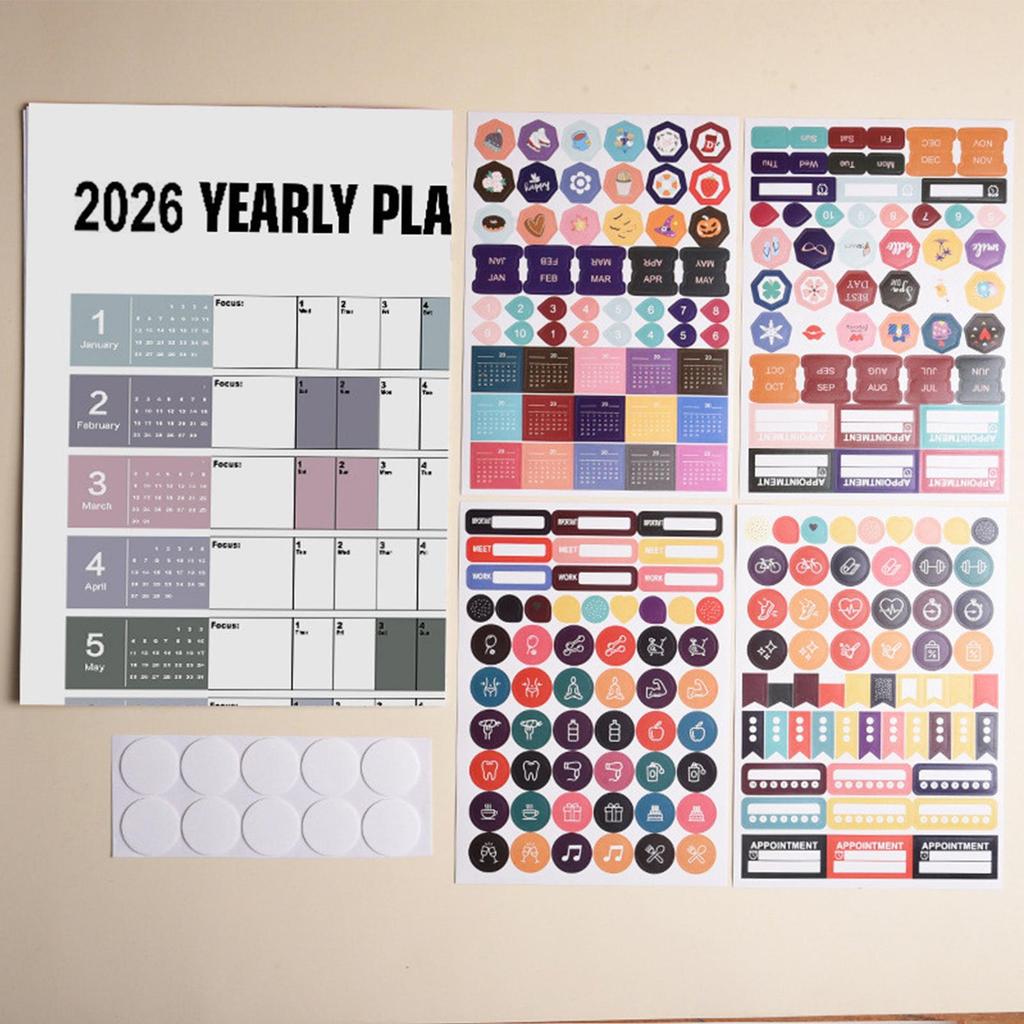 2026 Yearly Wall Calendar Large Wall Calendar With Stickers Personal Time Management School Office Supplies For Organizing