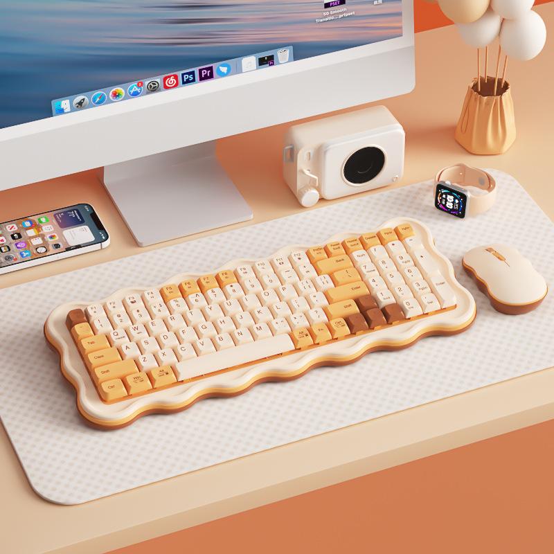 

Wireless Keyboard Mouse Set Mechanical Feel Elegant Design For Office Gaming Laptop оранжевый