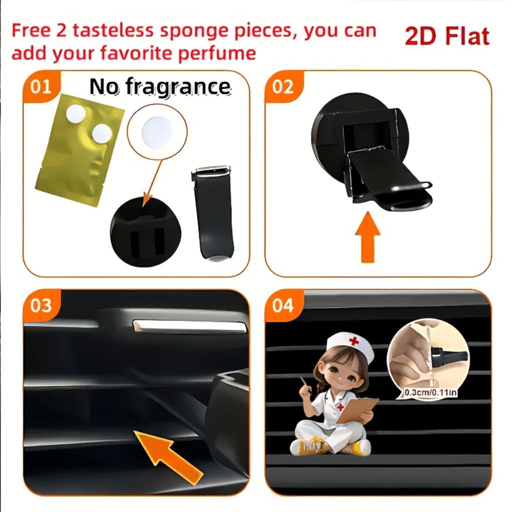 2D Flat Acrylic Nurse Girl Writing Note Unscented Car Vent Diffuser Clip With Dual Unscented Sponge Pads Car Accessory
