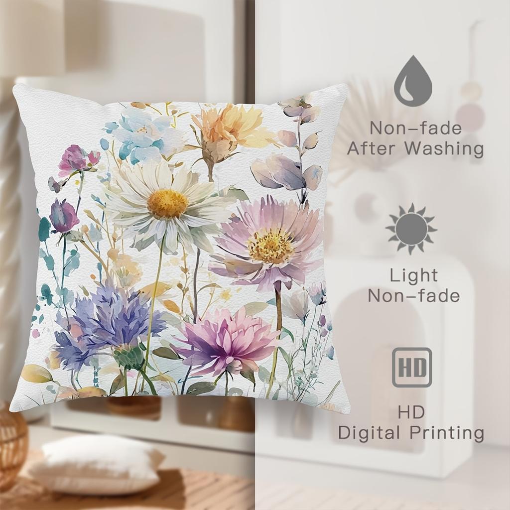 Floral Spring Summer Garden Throw Pillow Covers Pink Purple Green One Sided Decorative Pillowcase Living Room Bedroom Sofa Decor
