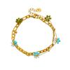 Gold Plated Stainless Steel Double Layer Beaded Flower Bracelet for Women