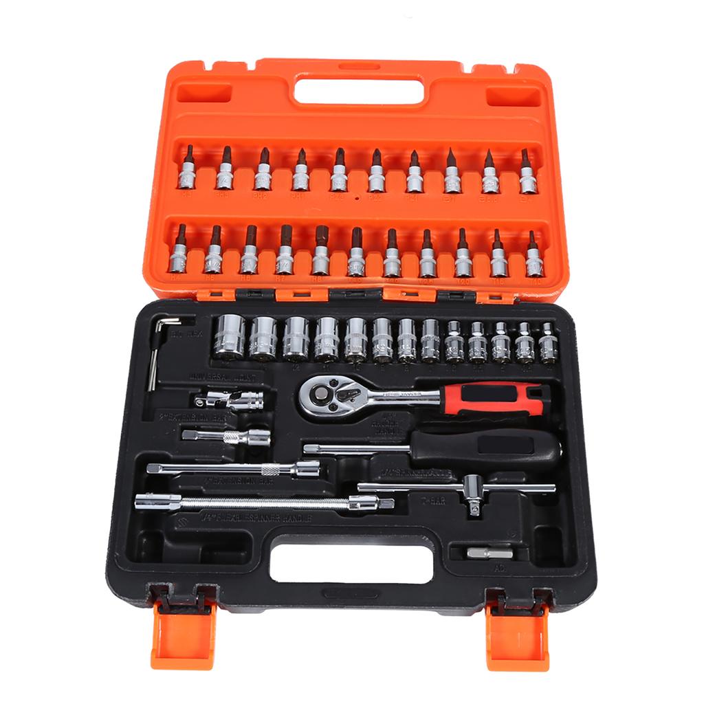 46pcs Socket Spanner Wrench Set 1/4\\\" Drive Metric Extension Bar with Box