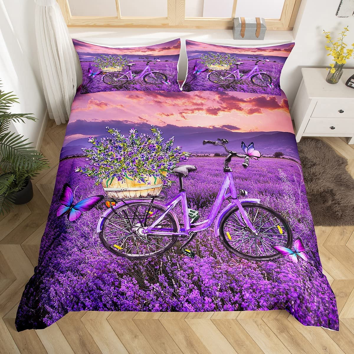 

Buterfly Soft Duvet Cover Set Children Kids Floral Bicycle Beding Set Fantasy Animals Warm Comforter Cover Flower Bike Spring Bedclothes Warm 120*200cm Single