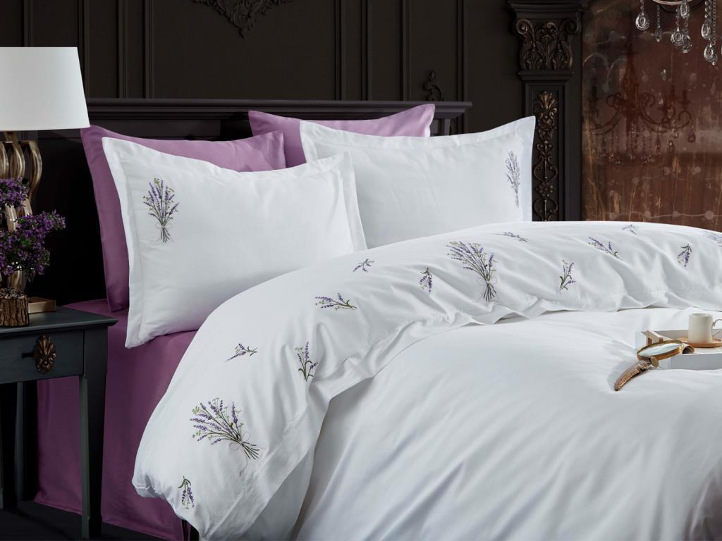

Lavender Embroidered Cotton Satin Double Duvet Cover Set