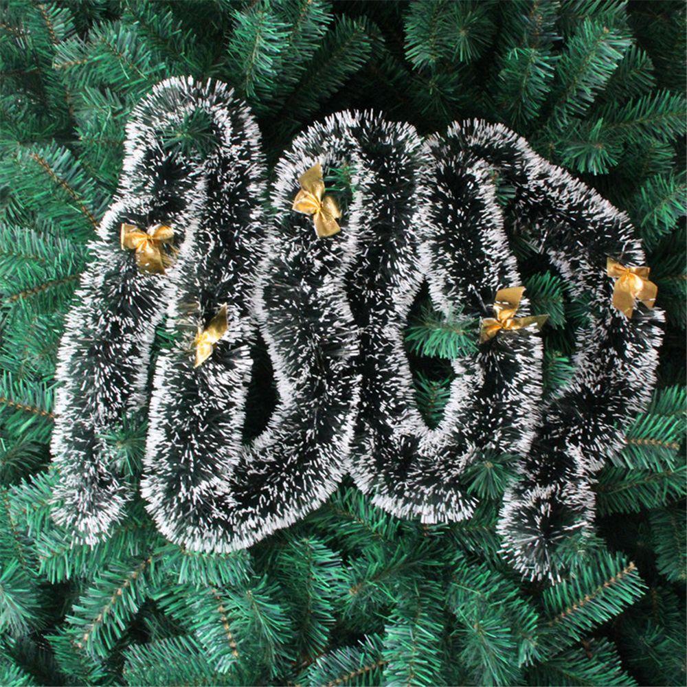 New Year Christmas Tree Ornament Snowflake Strips Ribbon Garland With Bowknot Dark Green Ribbon