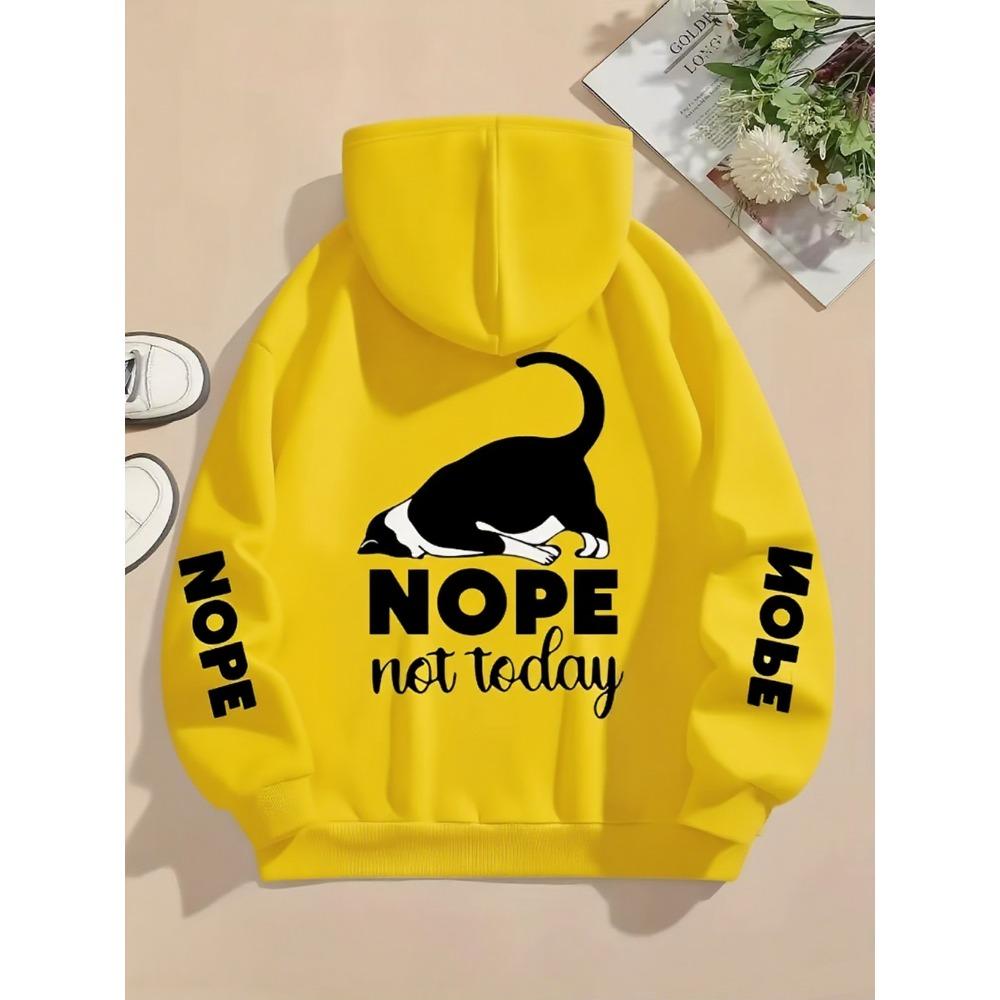 Nope Not Today Prints Hoodies Womens Cute Cat Pullovers Loose Pocket Tops Warm Fleece Sweatshirts Winter Woman Clothing