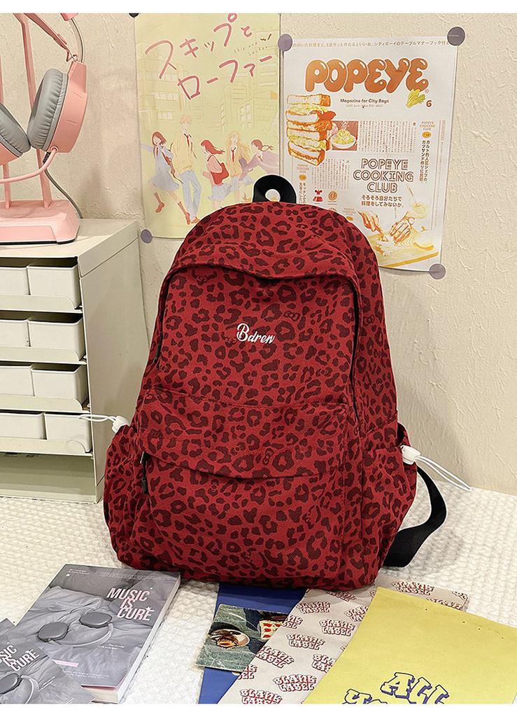 Schoolbag Leopard print canvas Student schoolbag Girl Spice Girl American backpack High value niche leisure travel backpack Large capacity
