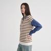 TikTok Womens Striped Color Block Polo Sweater Long Sleeve Knit Top Casual College Style
