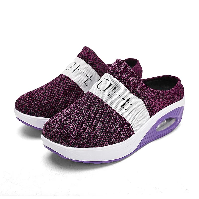 Fashion Slip-On Women'S Walking Sandals Breathable Mesh Casual Shoes Arch Support Knit Shoes Thickened Soft Sole Zapatillas De Mujer