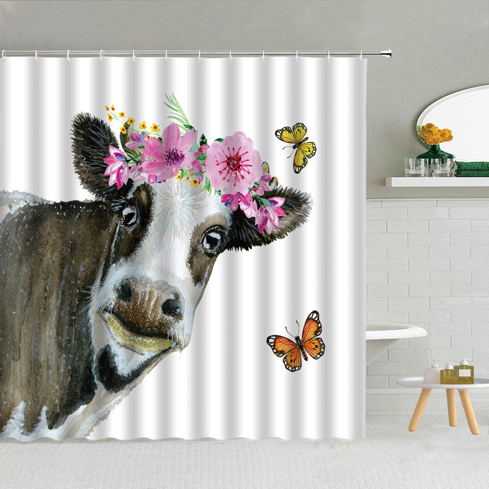 Cute Cow Bull Shower Curtain with Hooks Modern Fashion Funny Western Farm Animal Bathroom Curtain Polyester Bath Screen