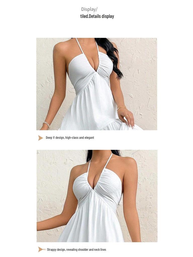 European & American Deep V Spaghetti Strap Backless Dress - Wedding, Party & Vacation Style
