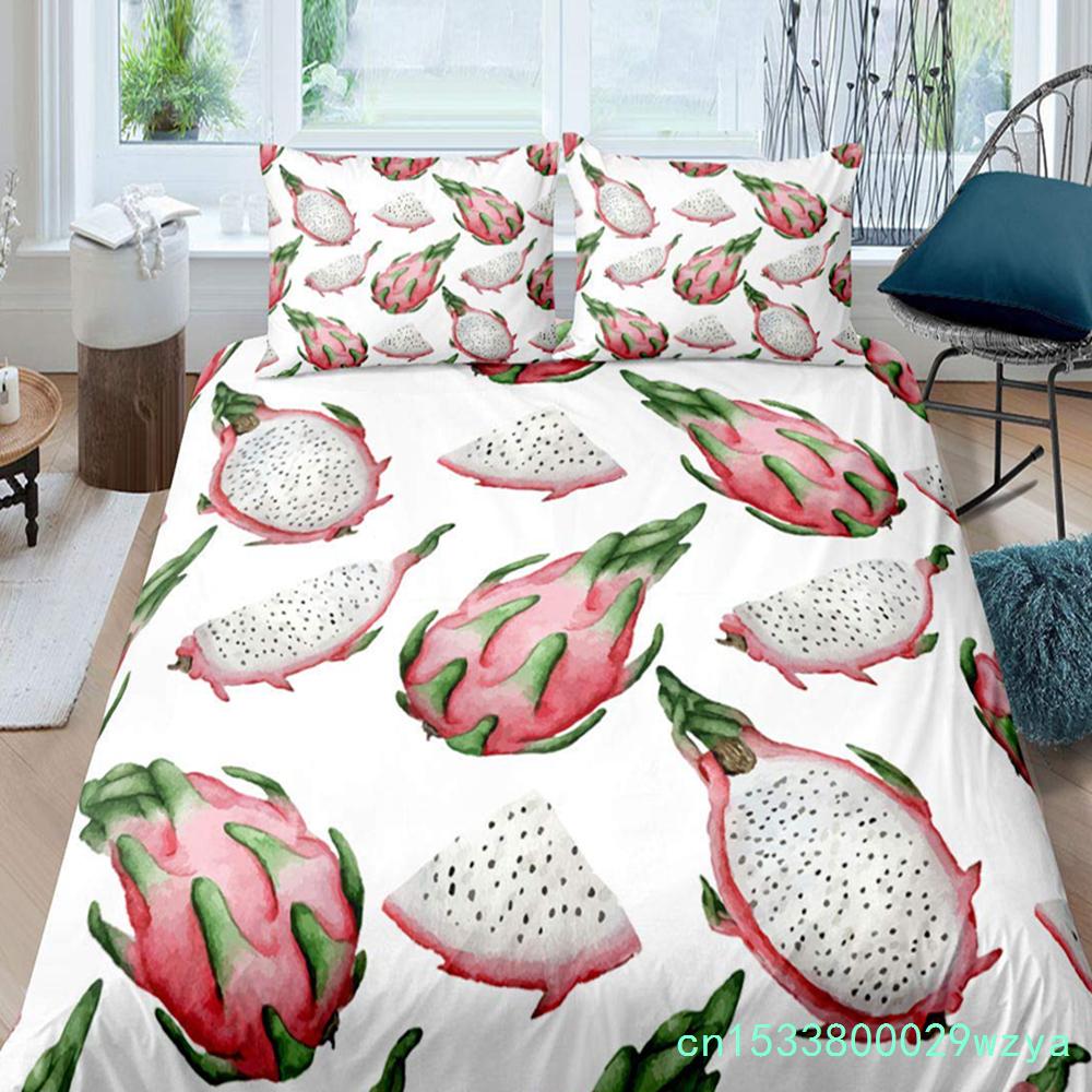 Red Pitaya Bettbezug King Queen Drachenfrucht Malerei Bettwäsche Set Tropische Früchte Bettbezug Moderne Kunst Weicher Bettbezug