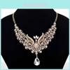 Luxurious Retro Peacock Necklace And Ear Studs Rhinestone Jewelry Set For Women