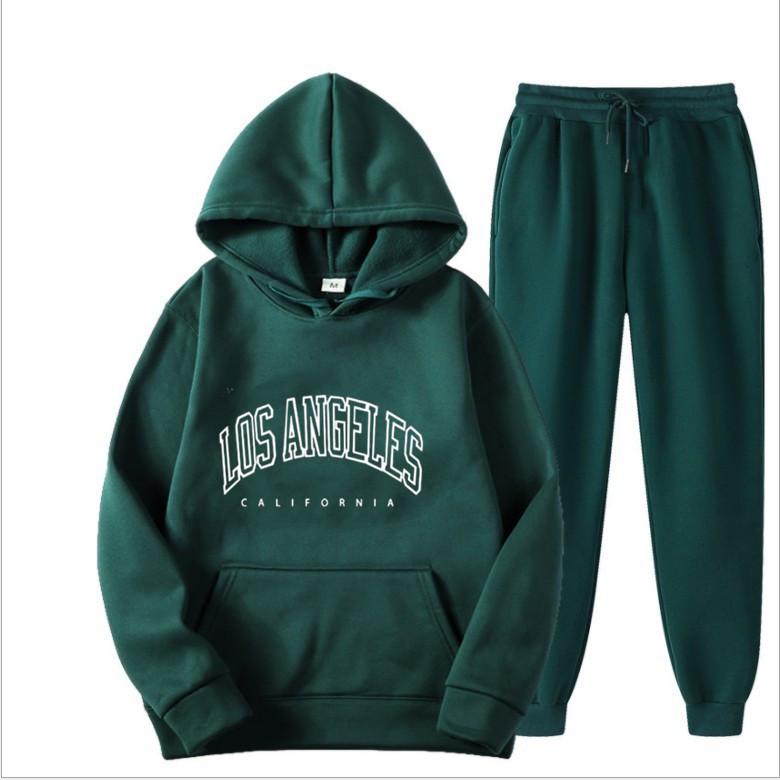 Men's European & American Style Spring/Autumn Solid Color Hoodie & Sweatshirt Set