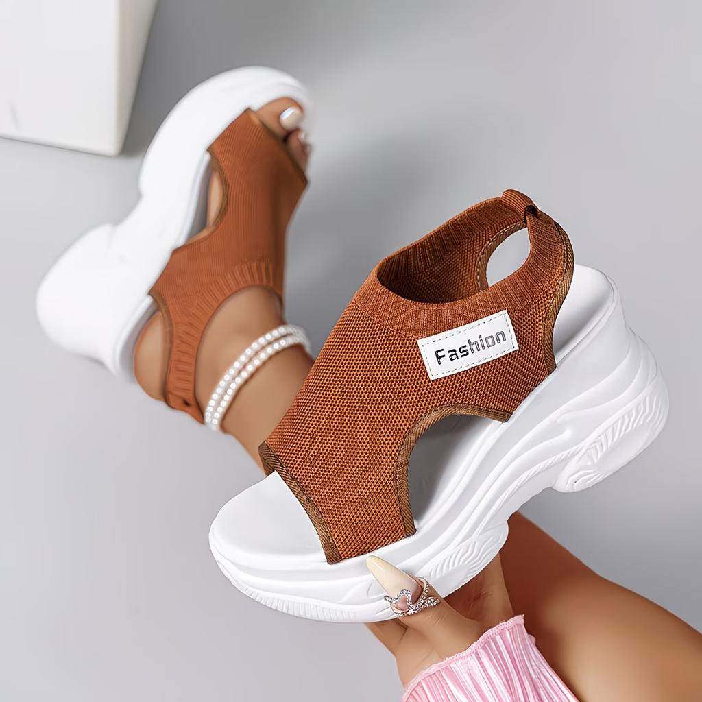 Dames Zomer Casual Effen Kleur Sleehak Sandalen - Comfortabel Ademend Bovenwerk, Platform Sleehak met Open Neus Ontwerp, Stijlvolle Sport-casual Sandalen