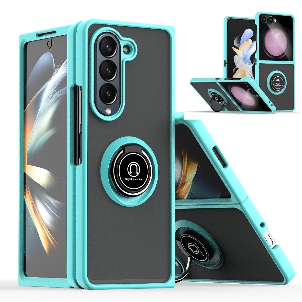 

Matte Clear Shockproof Car Ring Holder Phone Case For Samsung Galaxy Z Fold 7 6 5 4 3 Z Flip 7 6 5 4 3 Armor Hard Cover Samsung Flip 7