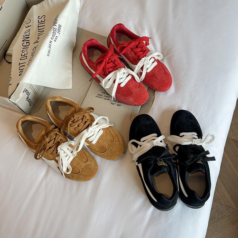 Rose leather women's new retro racing car inner height-increasing sports casual shoes