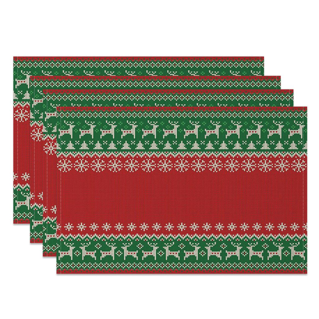 4pcs/set Christmas Placemats Linen Non Slip Heat  Red Green Resistant Table Mats Holiday Party Kitchen Wedding Dining Decoration