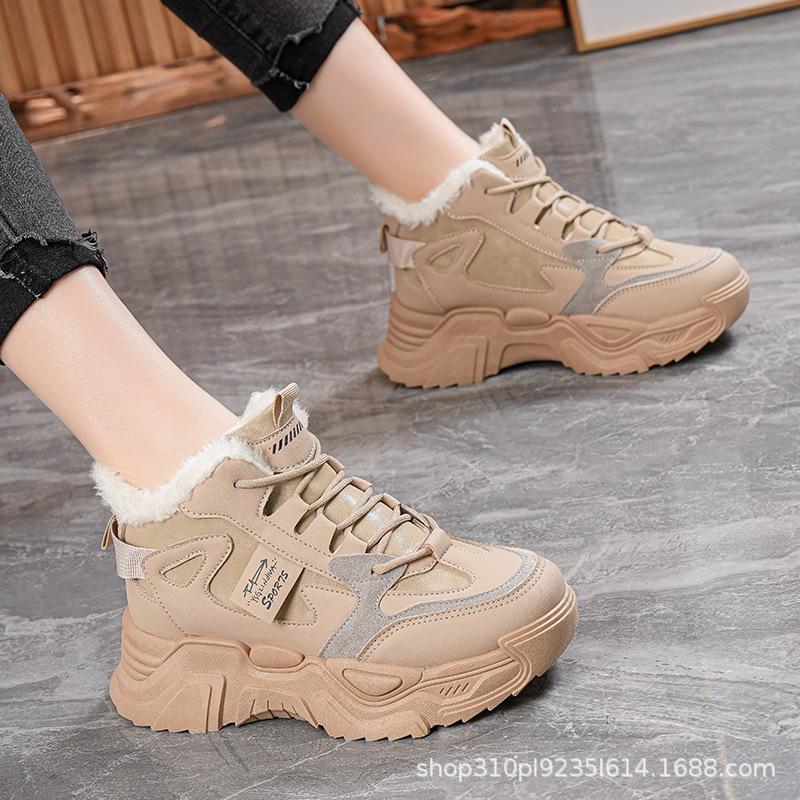 Winter New Velvet Dad Shoes Ins Height Increase Warm Sports Shoes Casual Cotton Shoes K