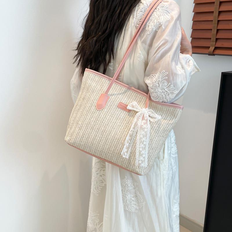Straw Large Capacity Fashion Design Handbag Summer Commuter Shoulder Underarm Bag Casual Tote Bag Women