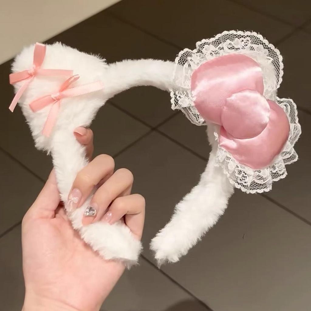 Cute Hair Bands Autumn Winter Plush Headbands Hair Clips Princess Girls' Headwear Lace Big Pink Bow Hair Accessories