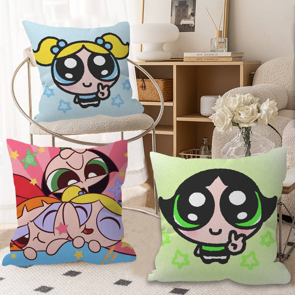 Kawaii P-Powerpuff Anime G-Girls Pillow Cover Sofa Cushion Cover Home Room Decoration Children Gift
