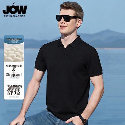 JOW Men's Luxury Silk Wool Blend Knit Polo Shirt