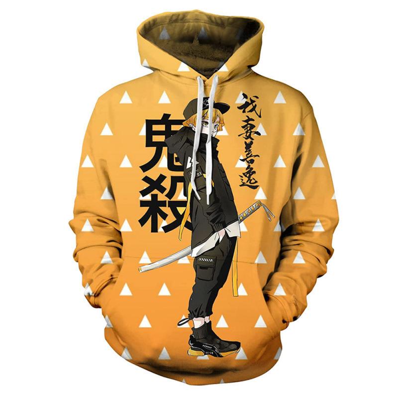 Cross Border Spot Japanese Anime Ghost Slayer Blade 3D Printed Hoodie for Men in Europe and America with Hat Loose Fit Pullover 3D Digital