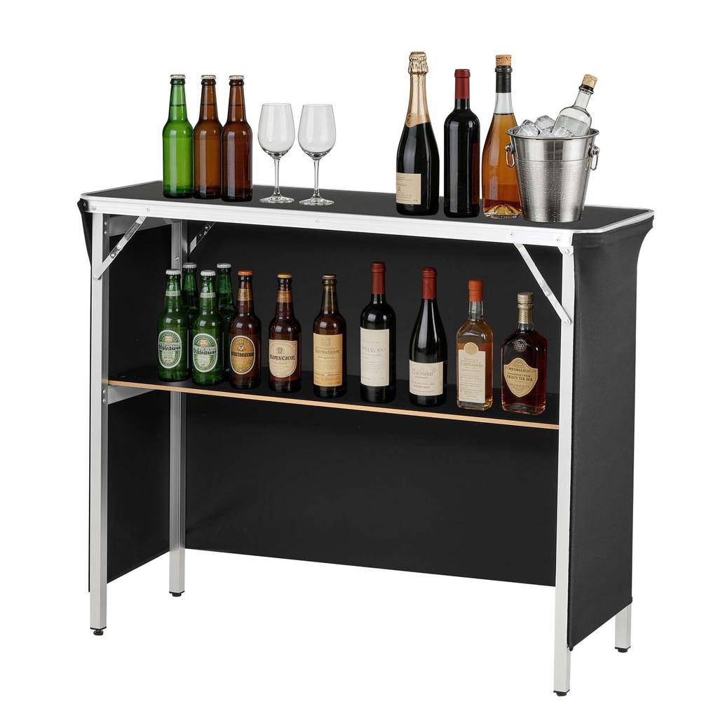 VEVOR Folding Portable Bar Table, 1100 x 385 x 885 mm, with Carry Bag, Storage Shelf, and Detachable Skirt, Quick and Easy Setup