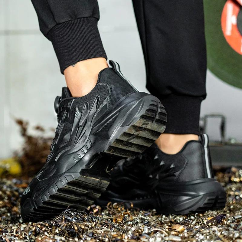 Drehknöpfe Sicherheitsschuhe Herren Mode Stahlkappe Arbeitsschuhe Hochwertige Durchstichfeste Anti-Quetsch Schutz-Sneakers