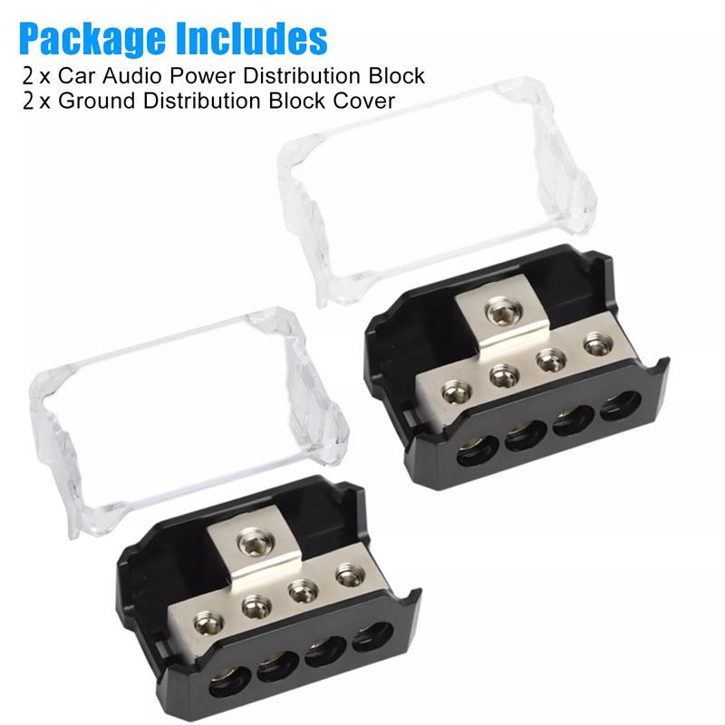 2 Stück 4-Wege-Stromverteilerblock aus Zinklegierung, Stromverteilerblock mit Masse, Premium-Anschlussblock für Auto-Audio-Stereoanlagen