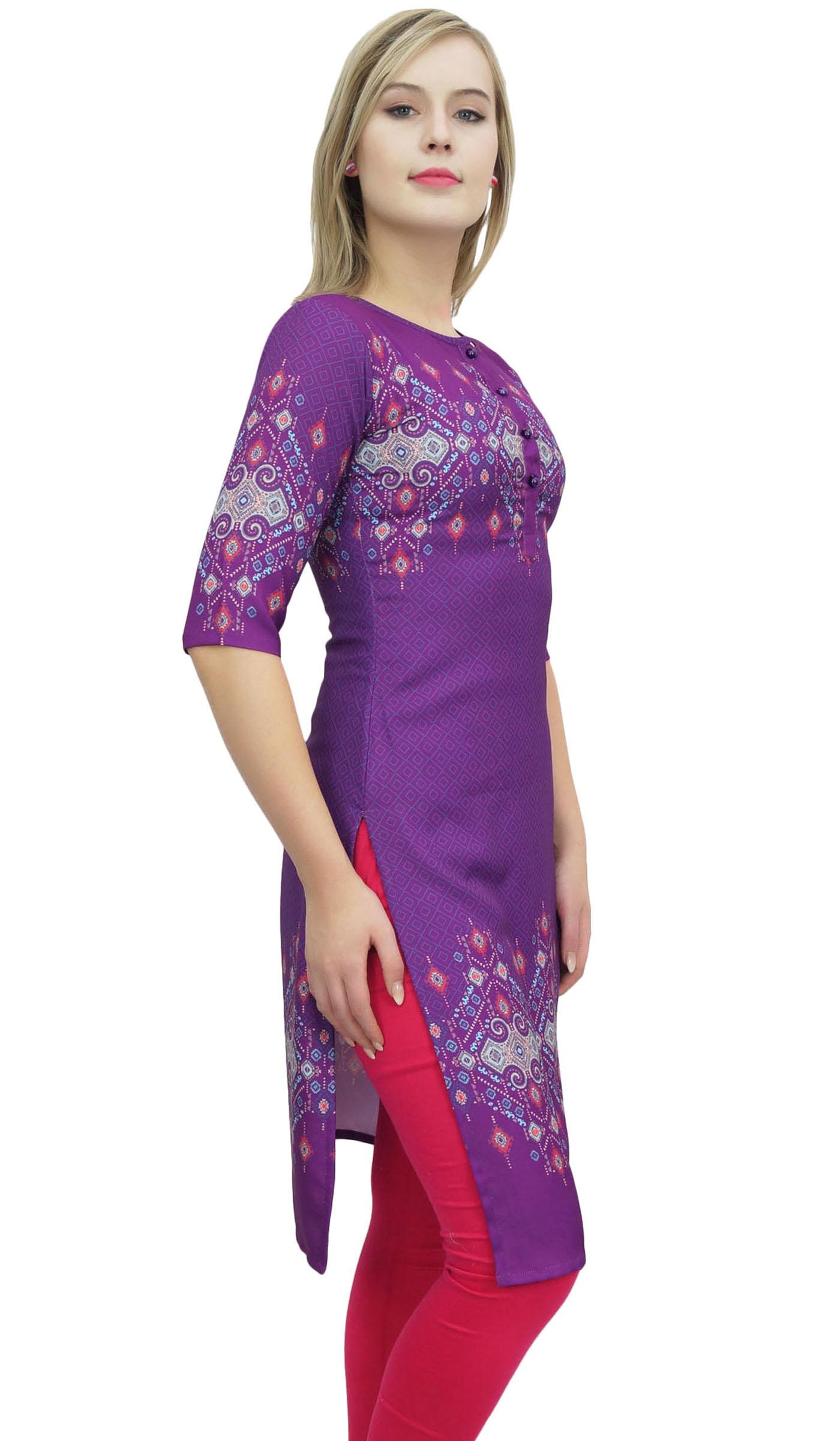 

Жіноча чорна туніка Bimba 3 4 рукава з принтом Kurti Kurta Етнічне плаття 8 фіолетовий