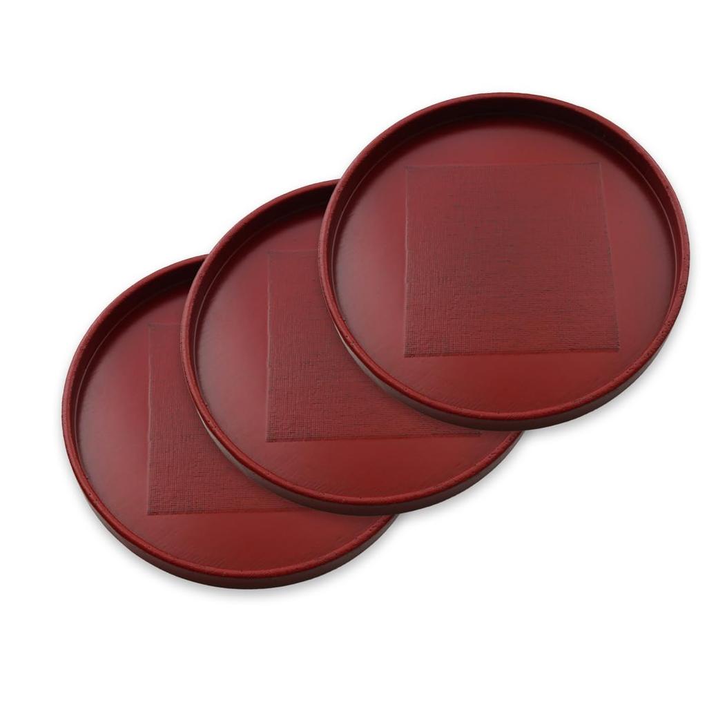 Wooden Tray 7 Inch Cloth Covered Negoro Round 3 Piece Set X 2cm Current Model J-kitchens 21
