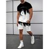 Men's Summer Fashion New Letter Ink Print Comfortable and Breathable Round Neck T-shirt Shorts Set Outdoor Casual Wear