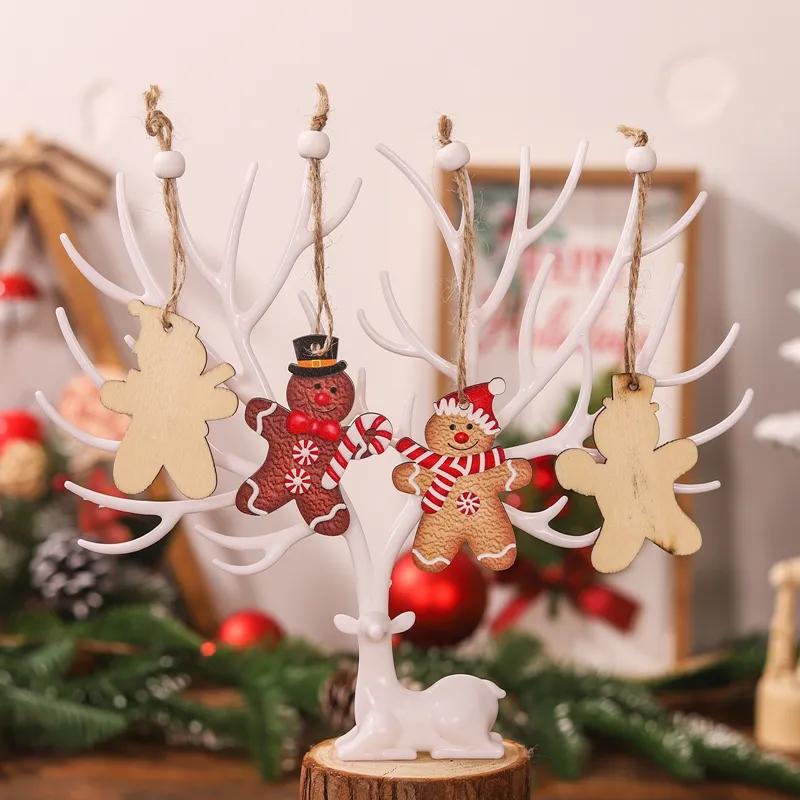 12Pcs Gingerbread Man Wooden Ornaments Xmas Tree Hanging Pendant Merry Christmas Decor for Home Party Navidad Gift New Year 2025