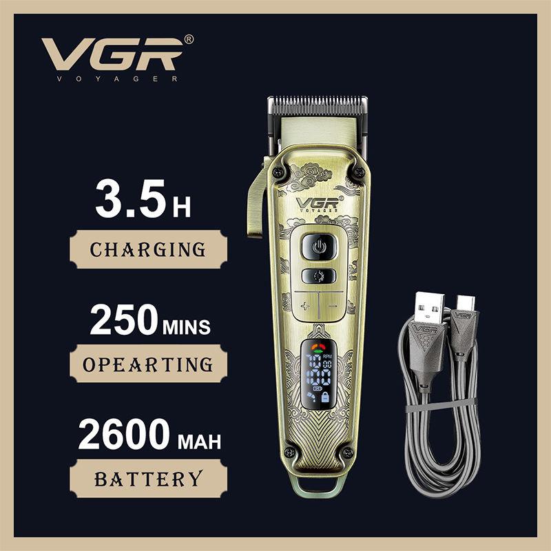 New VGR 642 3-in-1 Metal Retro Engraved Hair Clipper Set for Men Deep Cleaning, Smart LED Digital Display, Electric Trimmer & Waterproof Shaver