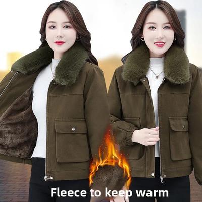 Damen Kurzer Verdickter Fleece Innen Offener Cardigan Mantel Winter Warme Oberbekleidung Lässige Lockere Passform Baumwolljacke für Damen