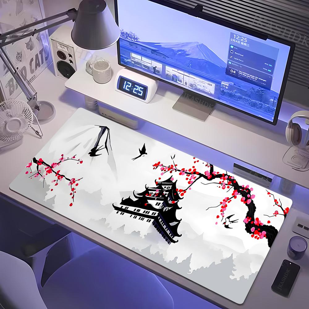 Table Computer Desk Accessories Cherry Blossoms Gamer Setup Decoration Gaming Pad Desktop Mat Wireless Mouse Ped White Mousepad