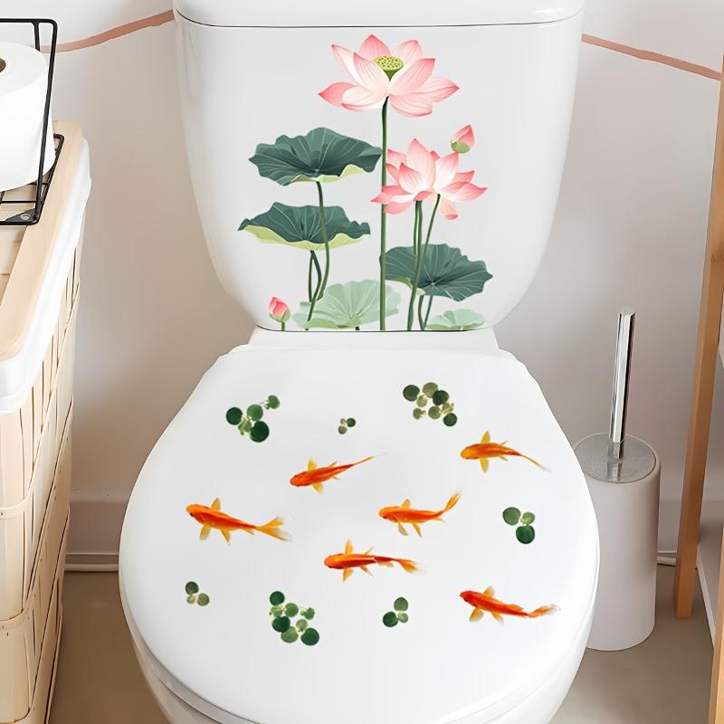Floral Toilet Sticker Waterproof Easy to Clean Self-Adhesive Toilet Lid Wall Decal for Home Bathroom Decor
