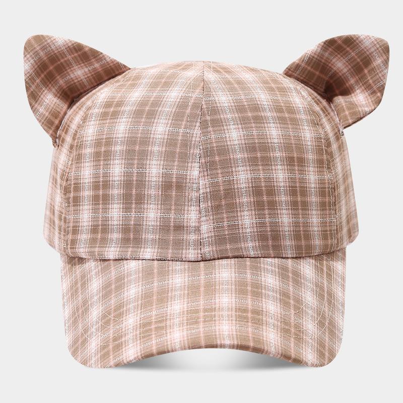 

Cute Cat Ear Plaid Baseball Cap Adjustable Casual Sun Hat for Women Girls Outdoor Travel Adjustable&Adult хаки