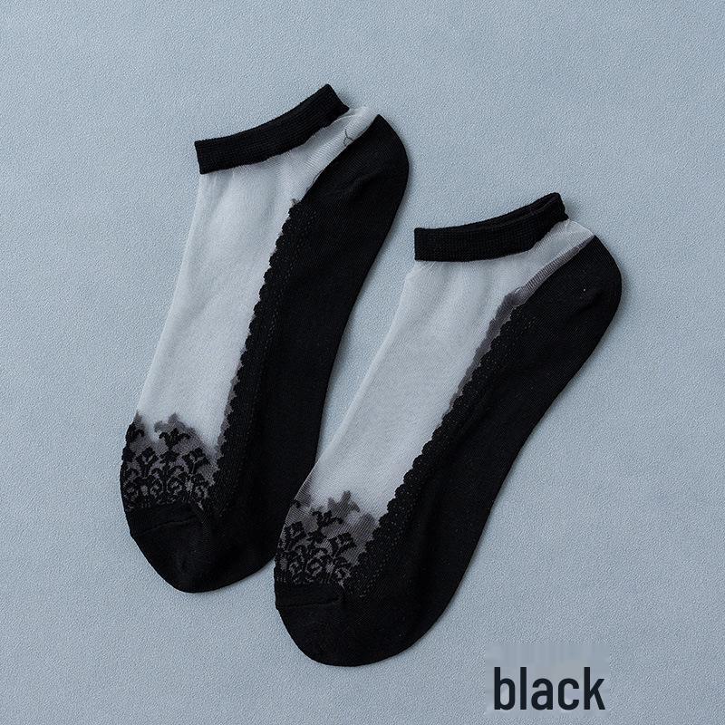 Japanese & Korean Style Transparent Crystal Stockings: Cute, Water Grass Design with Cotton Bottom for Spring & Summer