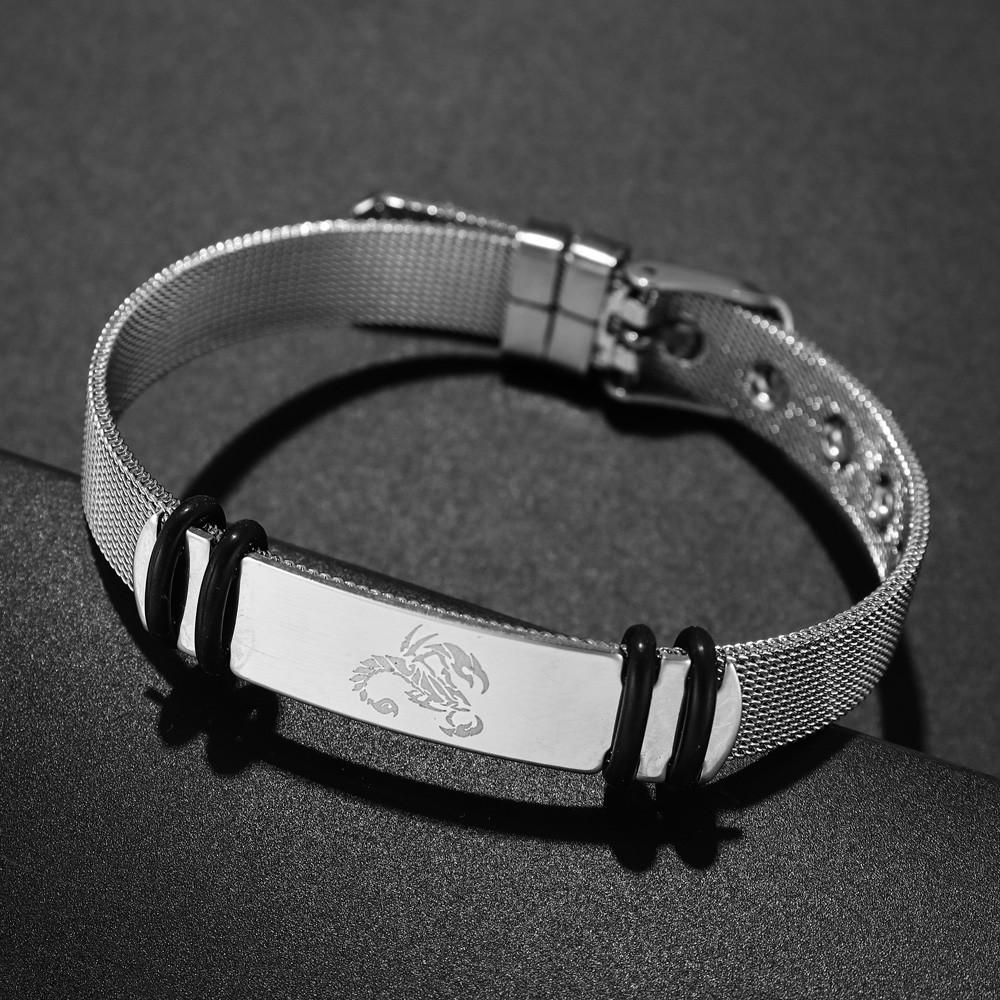 Fashion Scorpion Patterned Bracelet for Couples Punk Adjustable Stainless Steel Mesh Band for Holiday Gift Party Accessories
