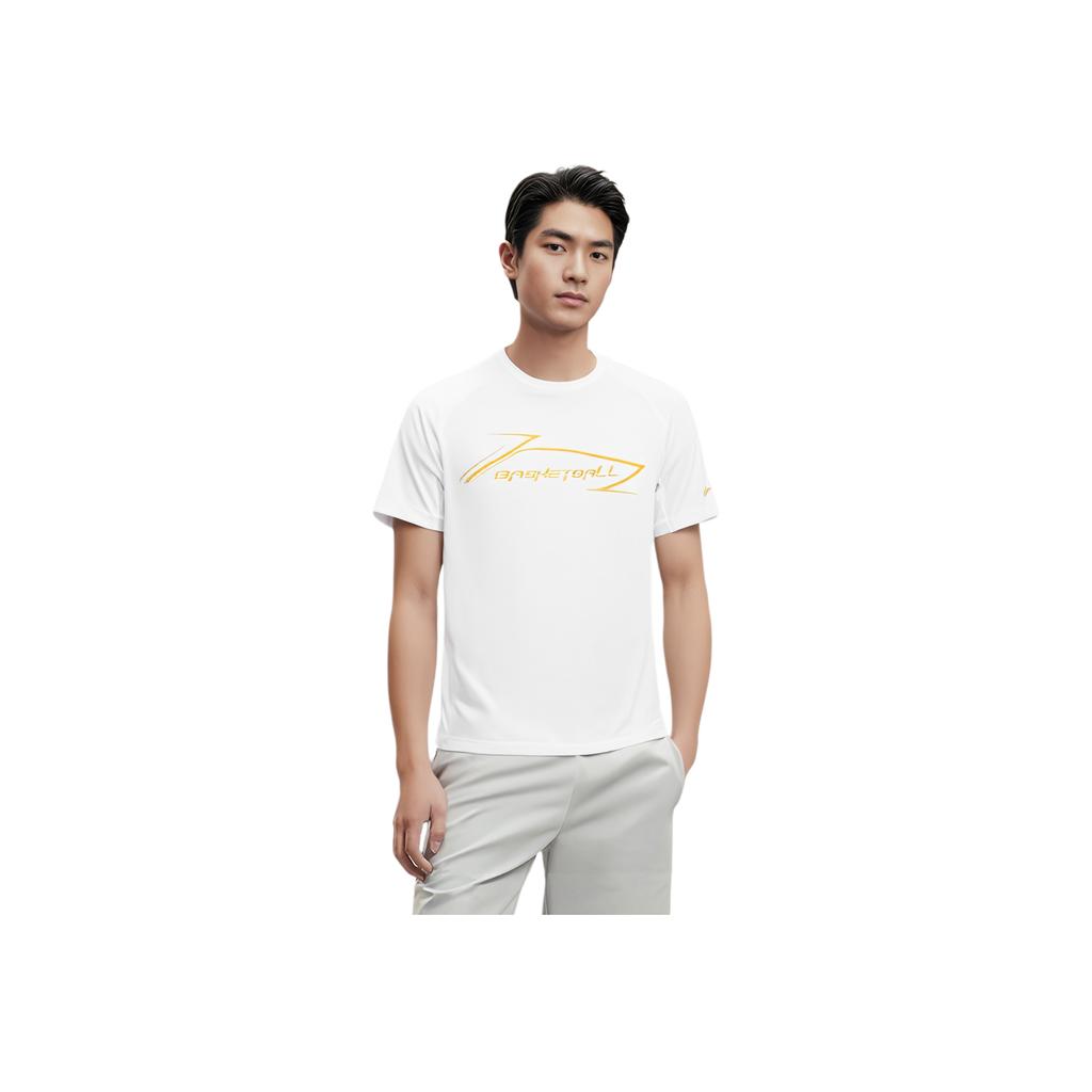 Li-Ning Professional Basketball Series Letter Casual Comfortable Round Neck Short Sleeve T-Shirt Men Tops Standard-White ATSU559-2