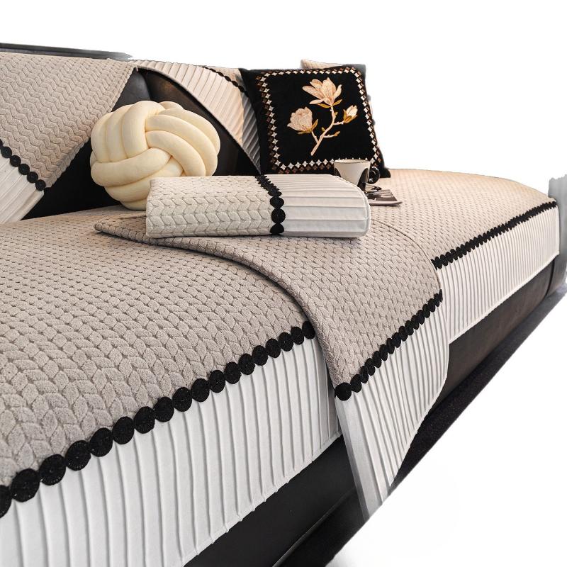 Cream Style Sofa Cover Splicing Jacquard Sofa Cover Thicken Living Room Couch Cushion Anti-slip Four Season Universal Sofa Towel