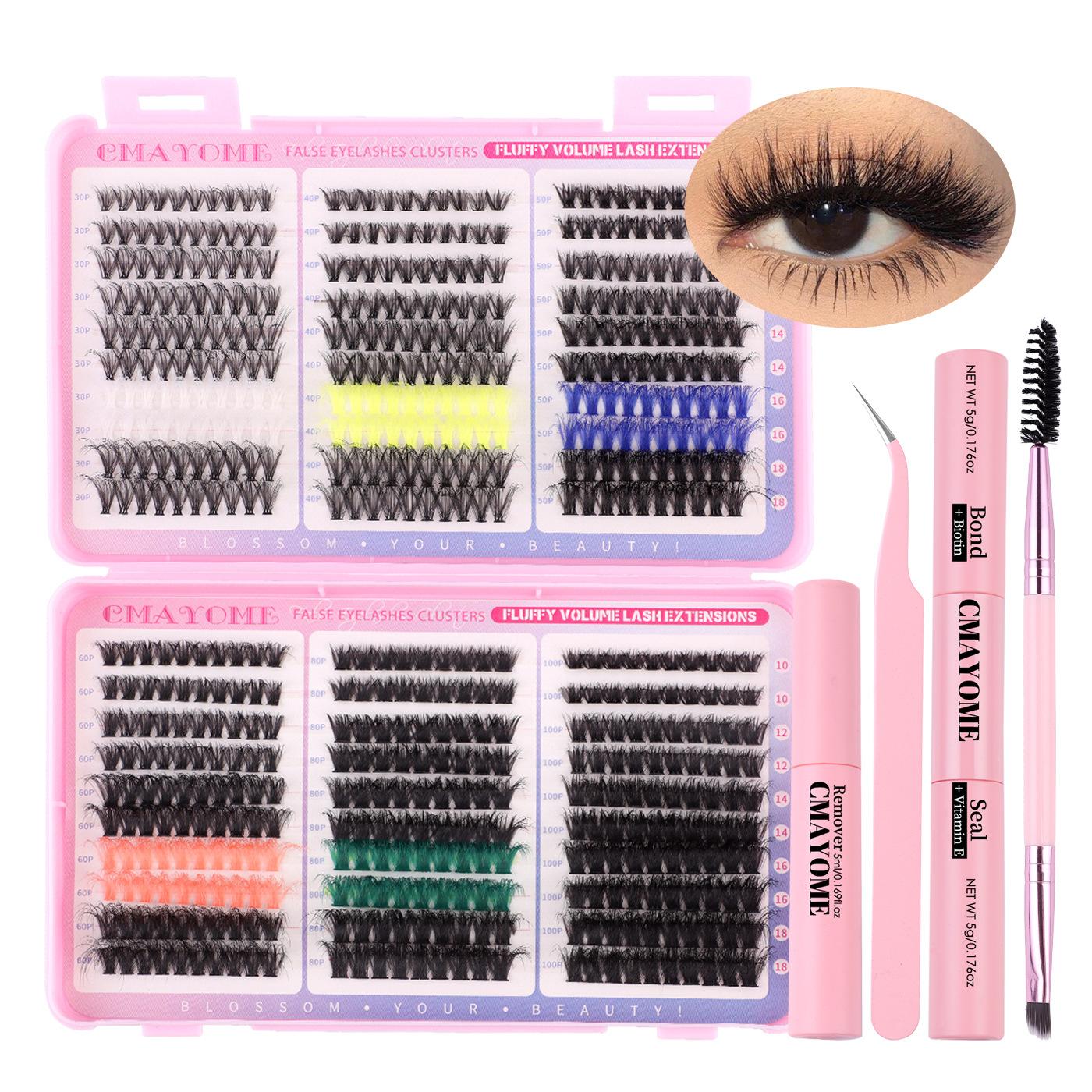 

Набор для наращивания ресниц DIY, отдельные пучки, 590 пучков цветных ресниц, завитые, имитация