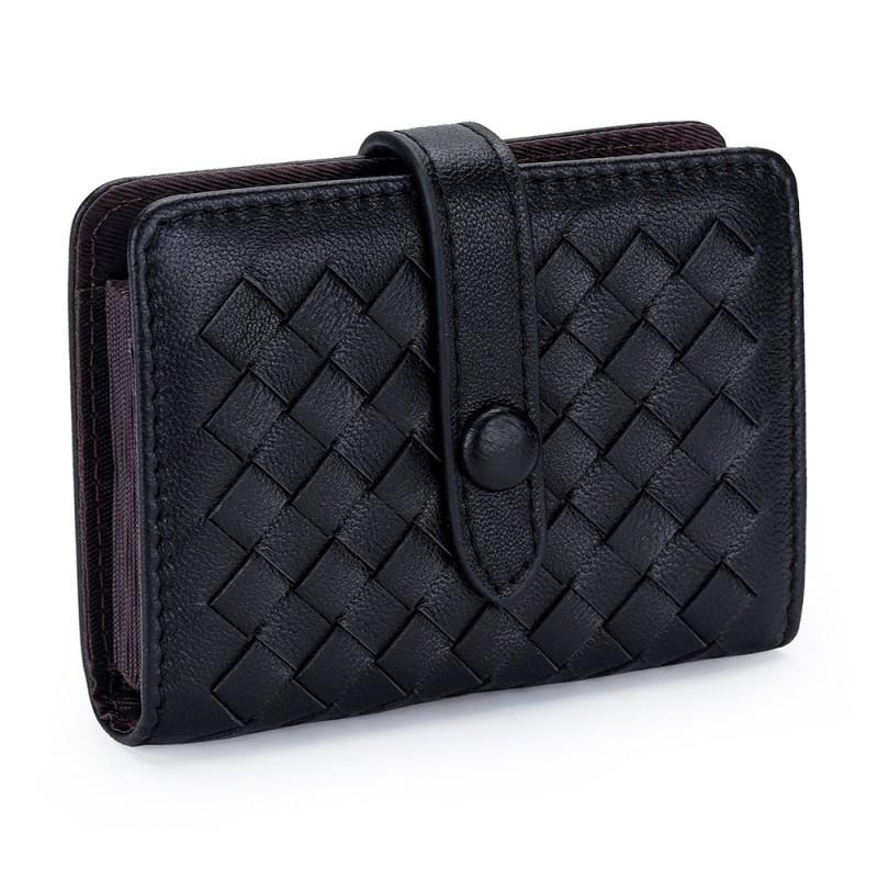 Leather Small Card Cover Women's Short Organ Bag Large Capacity Multi-card Sheepskin Woven ID