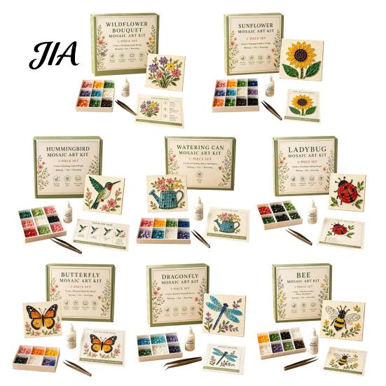 DIY Craft Projects for Adults Sea Glass Mosaic Art Kit, Flower Insect Nature Inspired Sets Kit with Colorful Pieces Beginners, Handmade Wall