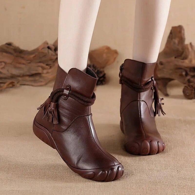 Johnature Women's Short Boots Casual Genuine Leather Solid Color Soft Sole Comfortable Warm Women's Shoes