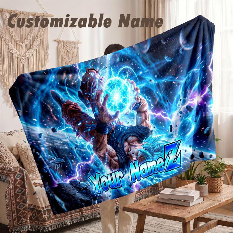 Custom Name Flannel Blanket,Dragon Ball Lightweight Warm Bed Blanket For Couch & Holiday Gift